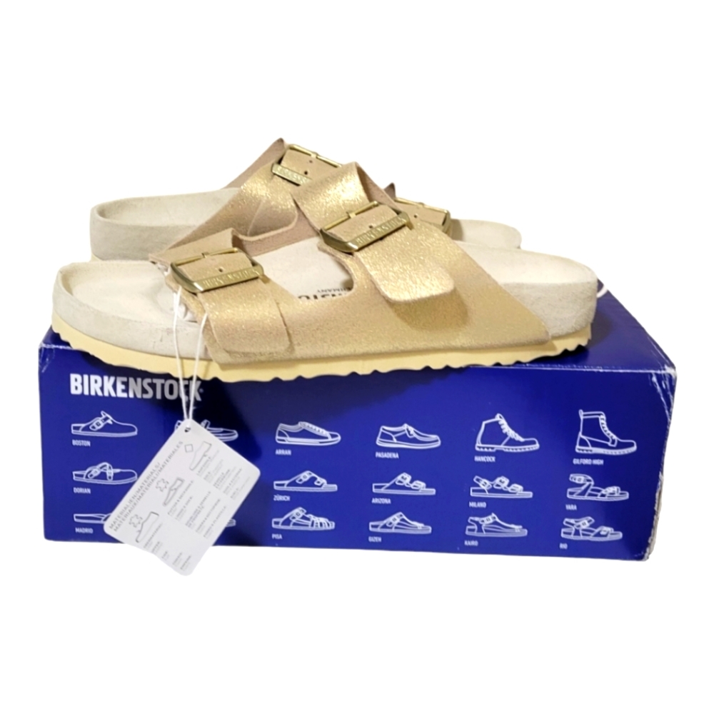Women's BIRKENSTOCK Arizona BS Taupe Metallic Slide Size 38